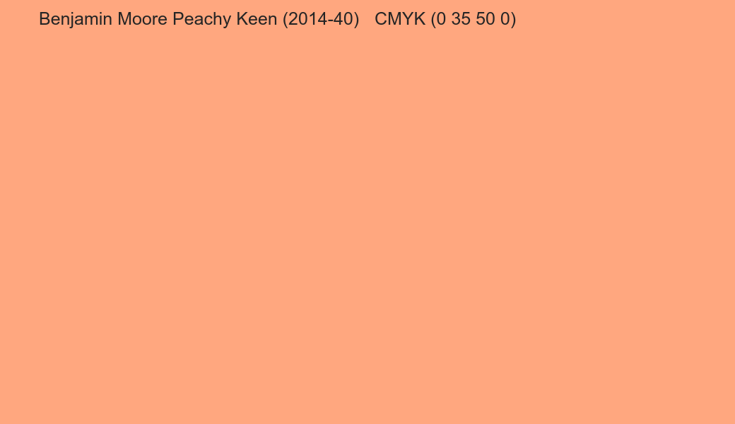 Color Benjamin Moore Peachy Keen (2014-40) to CMYK (0 35 50 0) converter Color Benjamin Moore Peachy Keen (2014-40) to CMYK (0 35 50 0) converter