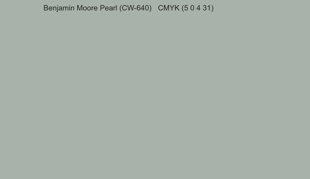 Color Benjamin Moore Pearl (CW-640) to CMYK (5 0 4 31) converter Color Benjamin Moore Pearl (CW-640) to CMYK (5 0 4 31) converter
