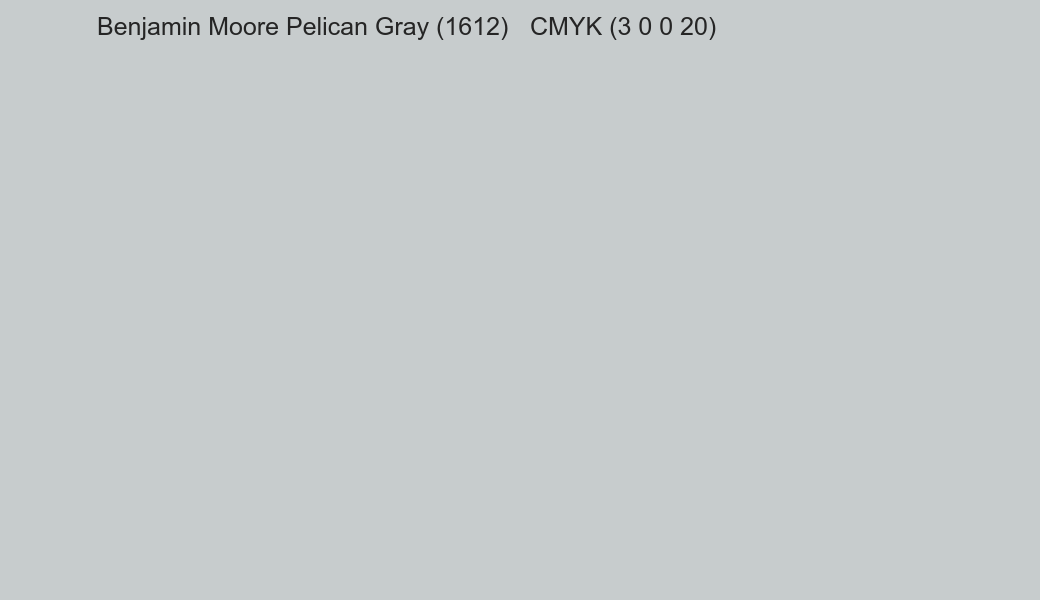 Color Benjamin Moore Pelican Gray (1612) to CMYK (3 0 0 20) converter Color Benjamin Moore Pelican Gray (1612) to CMYK (3 0 0 20) converter