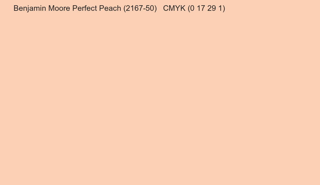 Color Benjamin Moore Perfect Peach (2167-50) to CMYK (0 17 29 1) converter Color Benjamin Moore Perfect Peach (2167-50) to CMYK (0 17 29 1) converter