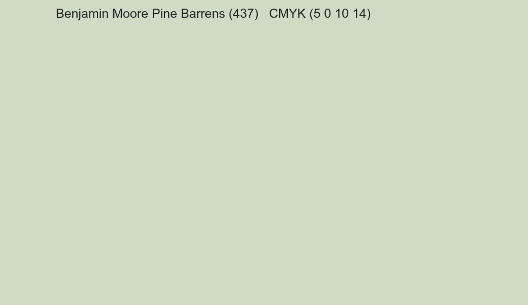 Color Benjamin Moore Pine Barrens (437) to CMYK (5 0 10 14) converter Color Benjamin Moore Pine Barrens (437) to CMYK (5 0 10 14) converter