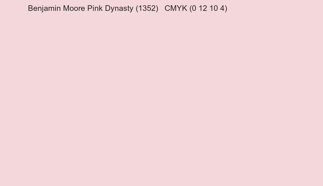 Color Benjamin Moore Pink Dynasty (1352) to CMYK (0 12 10 4) converter Color Benjamin Moore Pink Dynasty (1352) to CMYK (0 12 10 4) converter