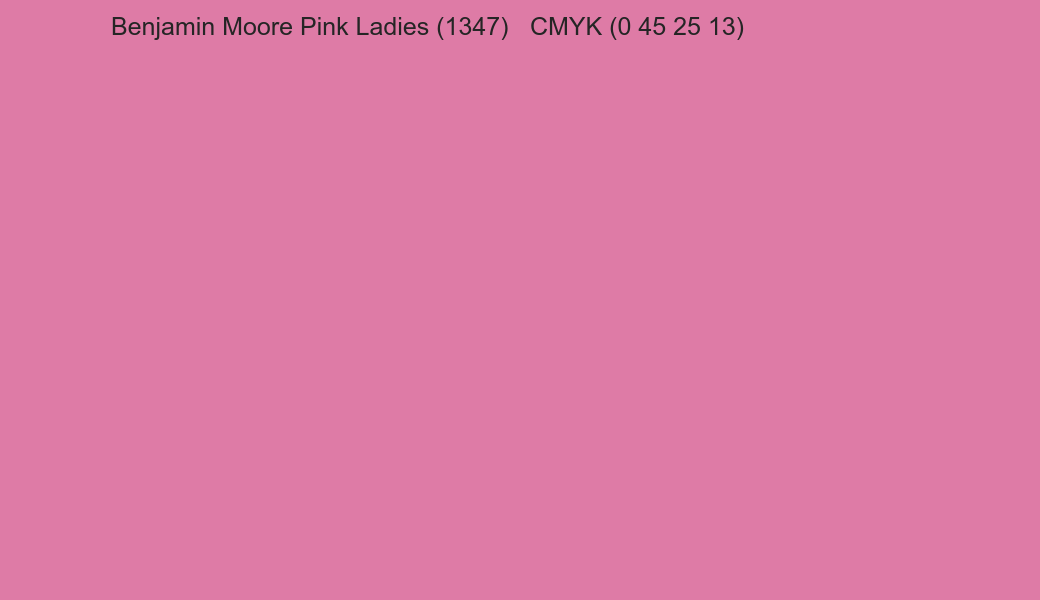 Color Benjamin Moore Pink Ladies (1347) to CMYK (0 45 25 13) converter Color Benjamin Moore Pink Ladies (1347) to CMYK (0 45 25 13) converter