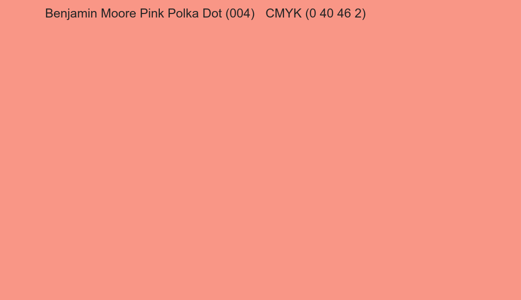 Color Benjamin Moore Pink Polka Dot (004) to CMYK (0 40 46 2) converter Color Benjamin Moore Pink Polka Dot (004) to CMYK (0 40 46 2) converter