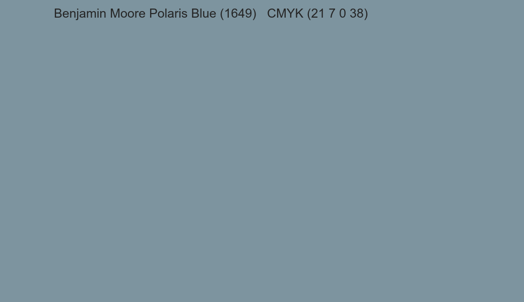 Color Benjamin Moore Polaris Blue (1649) to CMYK (21 7 0 38) converter Color Benjamin Moore Polaris Blue (1649) to CMYK (21 7 0 38) converter