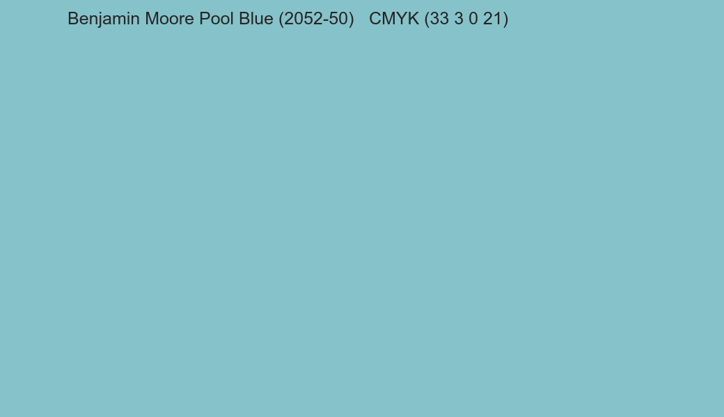 Color Benjamin Moore Pool Blue (2052-50) to CMYK (33 3 0 21) converter Color Benjamin Moore Pool Blue (2052-50) to CMYK (33 3 0 21) converter