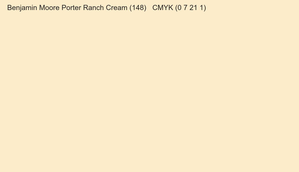 Color Benjamin Moore Porter Ranch Cream (148) to CMYK (0 7 21 1) converter Color Benjamin Moore Porter Ranch Cream (148) to CMYK (0 7 21 1) converter