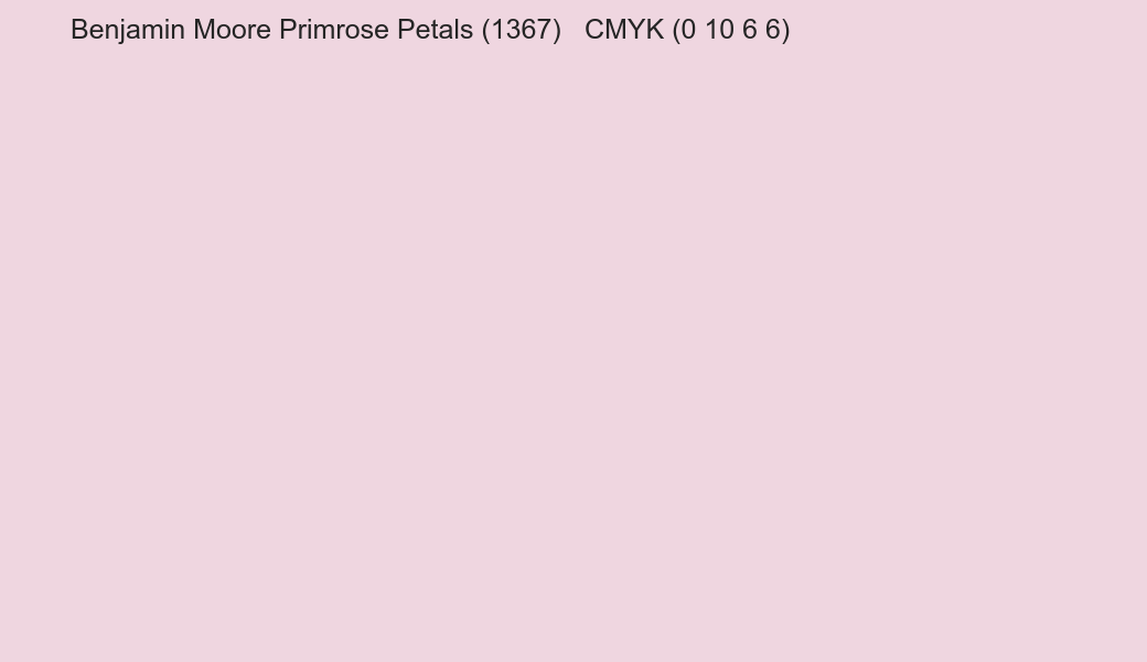 Color Benjamin Moore Primrose Petals (1367) to CMYK (0 10 6 6) converter Color Benjamin Moore Primrose Petals (1367) to CMYK (0 10 6 6) converter