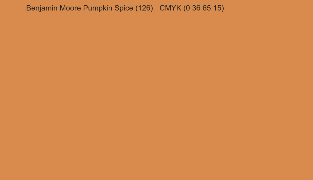 Color Benjamin Moore Pumpkin Spice (126) to CMYK (0 36 65 15) converter Color Benjamin Moore Pumpkin Spice (126) to CMYK (0 36 65 15) converter