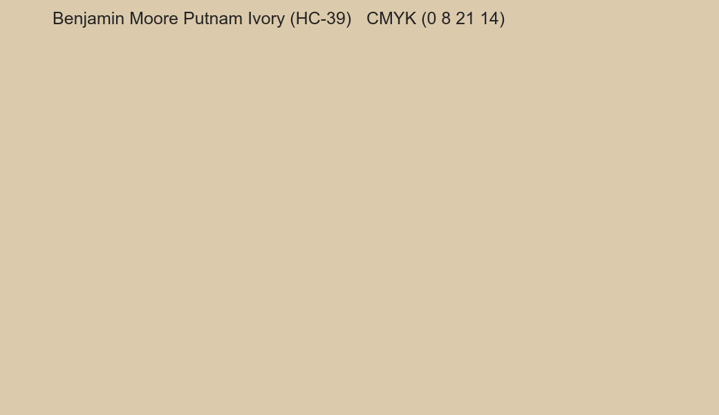 Color Benjamin Moore Putnam Ivory (HC-39) to CMYK (0 8 21 14) converter Color Benjamin Moore Putnam Ivory (HC-39) to CMYK (0 8 21 14) converter
