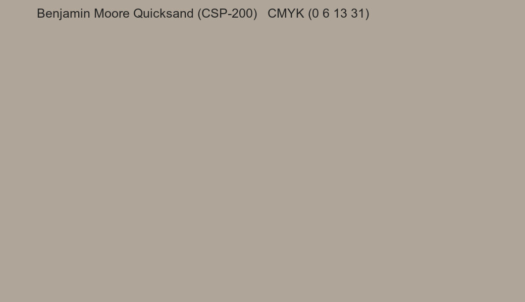 Color Benjamin Moore Quicksand (CSP-200) to CMYK (0 6 13 31) converter Color Benjamin Moore Quicksand (CSP-200) to CMYK (0 6 13 31) converter