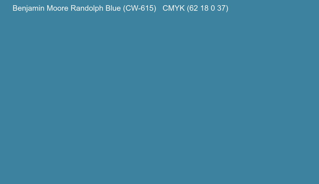 Color Benjamin Moore Randolph Blue (CW-615) to CMYK (62 18 0 37) converter Color Benjamin Moore Randolph Blue (CW-615) to CMYK (62 18 0 37) converter