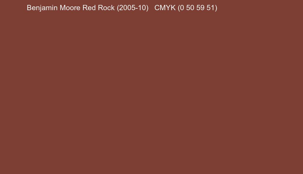 Color Benjamin Moore Red Rock (2005-10) to CMYK (0 50 59 51) converter Color Benjamin Moore Red Rock (2005-10) to CMYK (0 50 59 51) converter