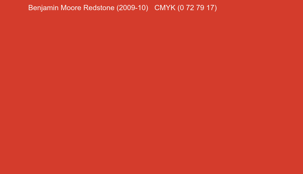 Color Benjamin Moore Redstone (2009-10) to CMYK (0 72 79 17) converter Color Benjamin Moore Redstone (2009-10) to CMYK (0 72 79 17) converter