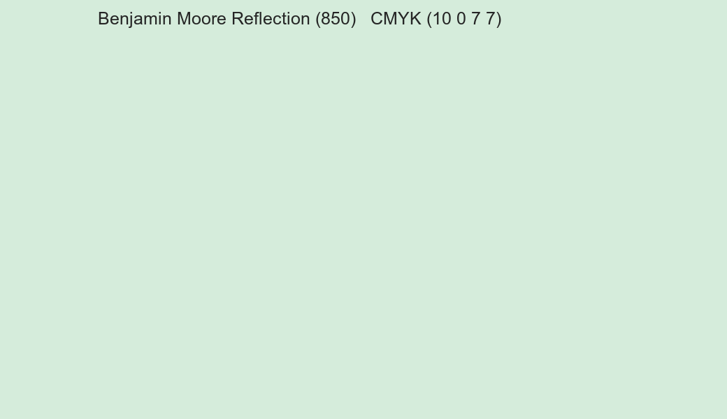 Color Benjamin Moore Reflection (850) to CMYK (10 0 7 7) converter Color Benjamin Moore Reflection (850) to CMYK (10 0 7 7) converter