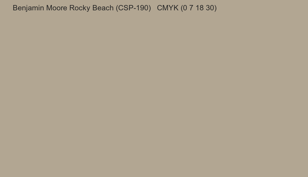 Color Benjamin Moore Rocky Beach (CSP-190) to CMYK (0 7 18 30) converter Color Benjamin Moore Rocky Beach (CSP-190) to CMYK (0 7 18 30) converter