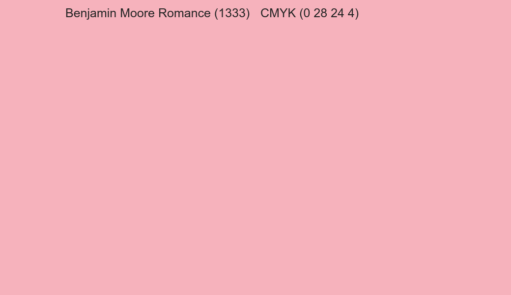 Color Benjamin Moore Romance (1333) to CMYK (0 28 24 4) converter Color Benjamin Moore Romance (1333) to CMYK (0 28 24 4) converter