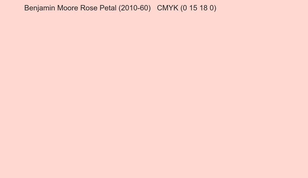 Color Benjamin Moore Rose Petal (2010-60) to CMYK (0 15 18 0) converter Color Benjamin Moore Rose Petal (2010-60) to CMYK (0 15 18 0) converter