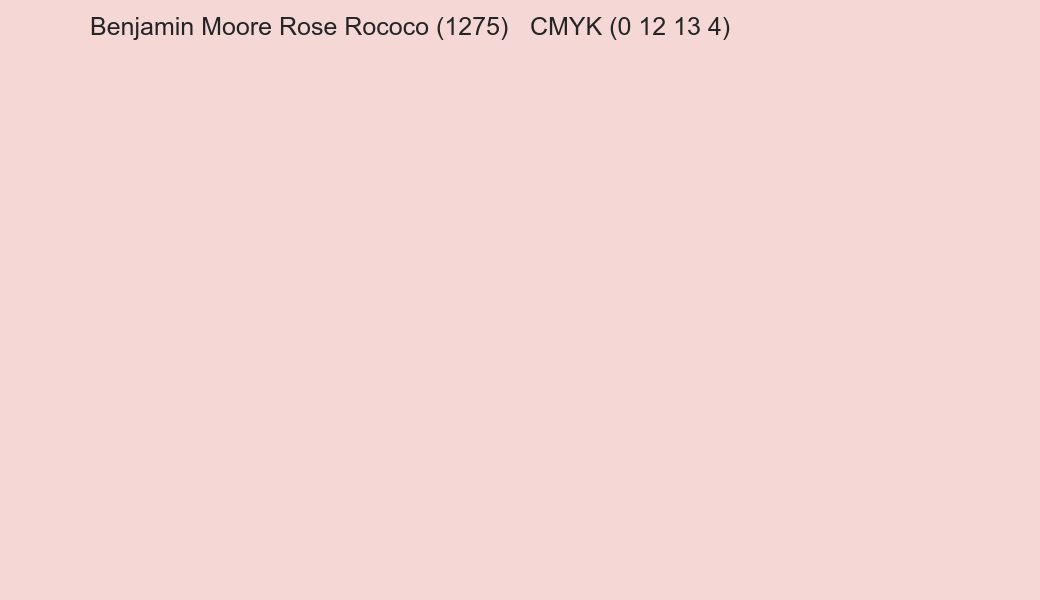 Color Benjamin Moore Rose Rococo (1275) to CMYK (0 12 13 4) converter Color Benjamin Moore Rose Rococo (1275) to CMYK (0 12 13 4) converter