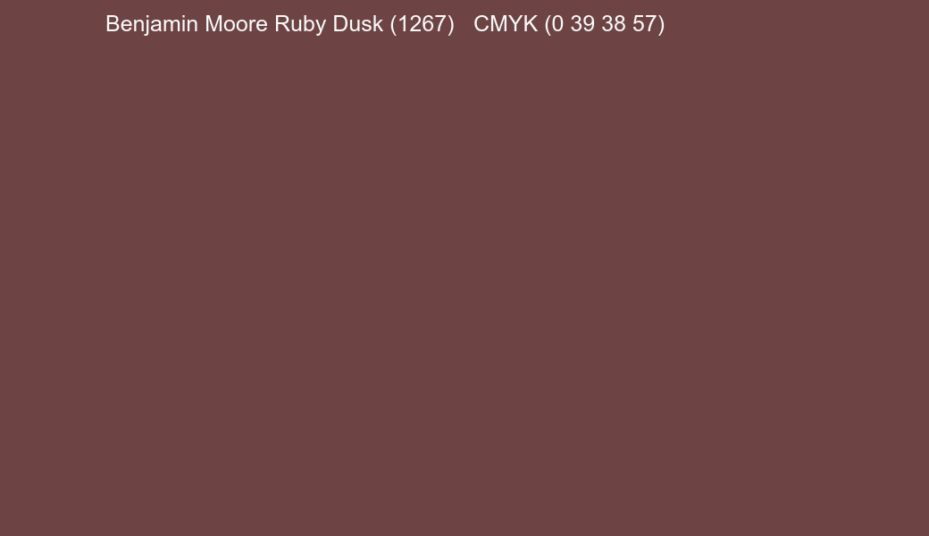 Color Benjamin Moore Ruby Dusk (1267) to CMYK (0 39 38 57) converter Color Benjamin Moore Ruby Dusk (1267) to CMYK (0 39 38 57) converter