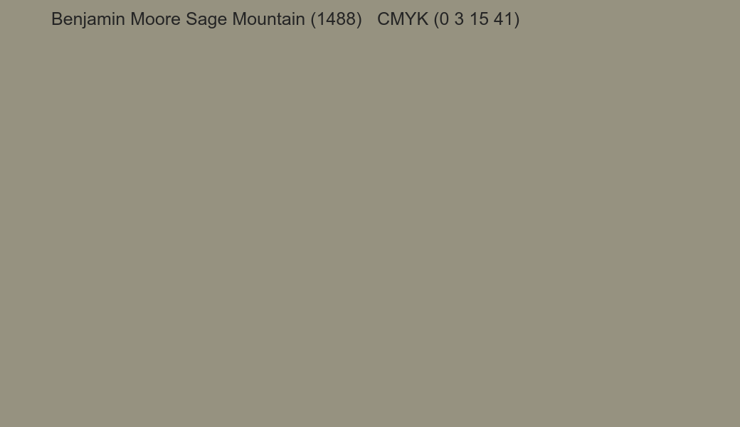Color Benjamin Moore Sage Mountain (1488) to CMYK (0 3 15 41) converter Color Benjamin Moore Sage Mountain (1488) to CMYK (0 3 15 41) converter