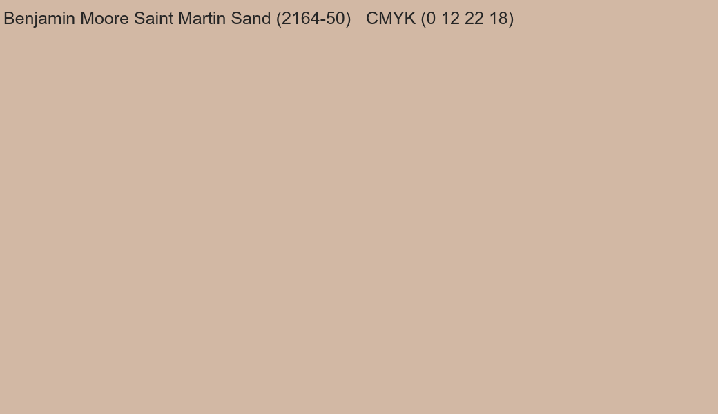 Color Benjamin Moore Saint Martin Sand (2164-50) to CMYK (0 12 22 18) converter Color Benjamin Moore Saint Martin Sand (2164-50) to CMYK (0 12 22 18) converter