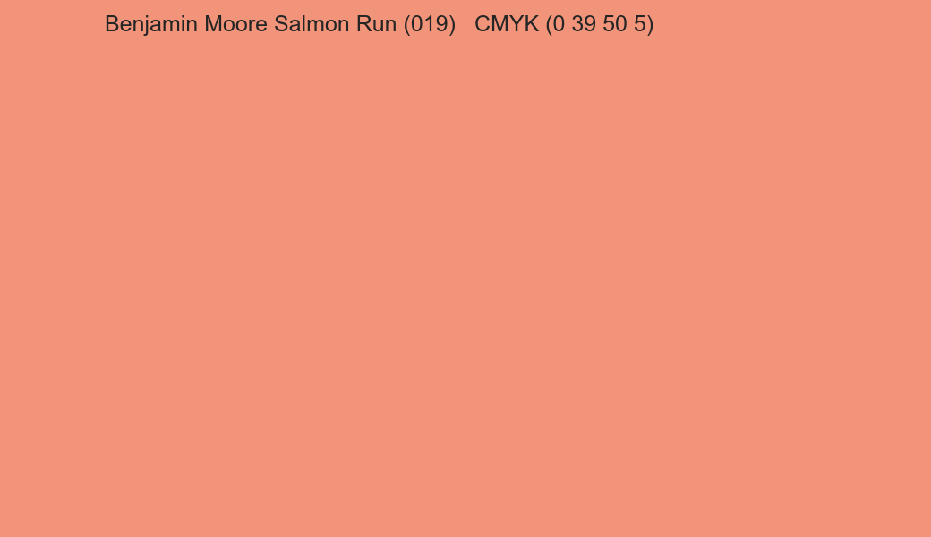 Color Benjamin Moore Salmon Run (019) to CMYK (0 39 50 5) converter Color Benjamin Moore Salmon Run (019) to CMYK (0 39 50 5) converter