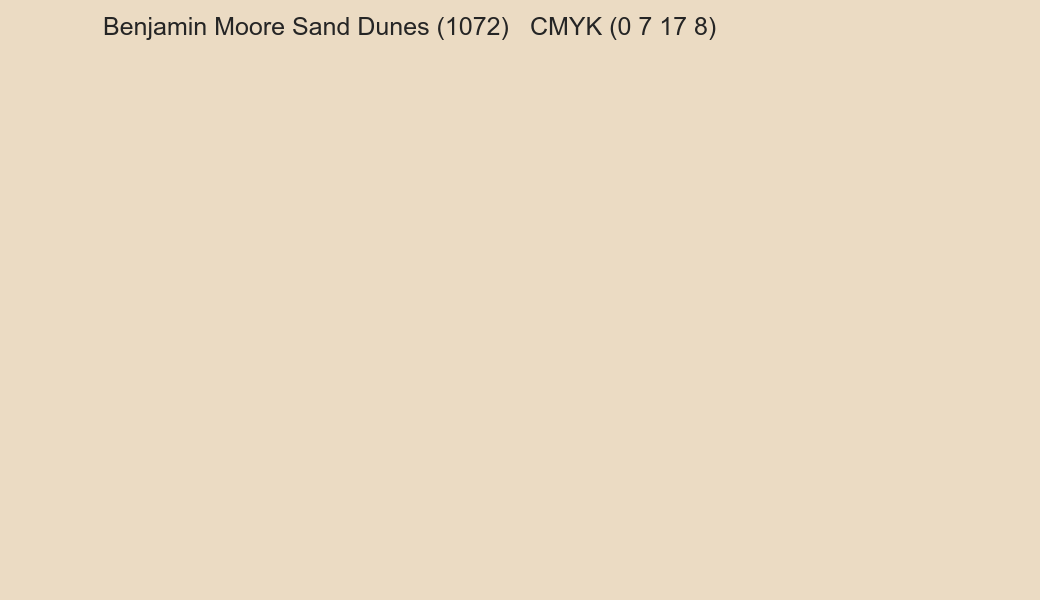 Color Benjamin Moore Sand Dunes (1072) to CMYK (0 7 17 8) converter Color Benjamin Moore Sand Dunes (1072) to CMYK (0 7 17 8) converter