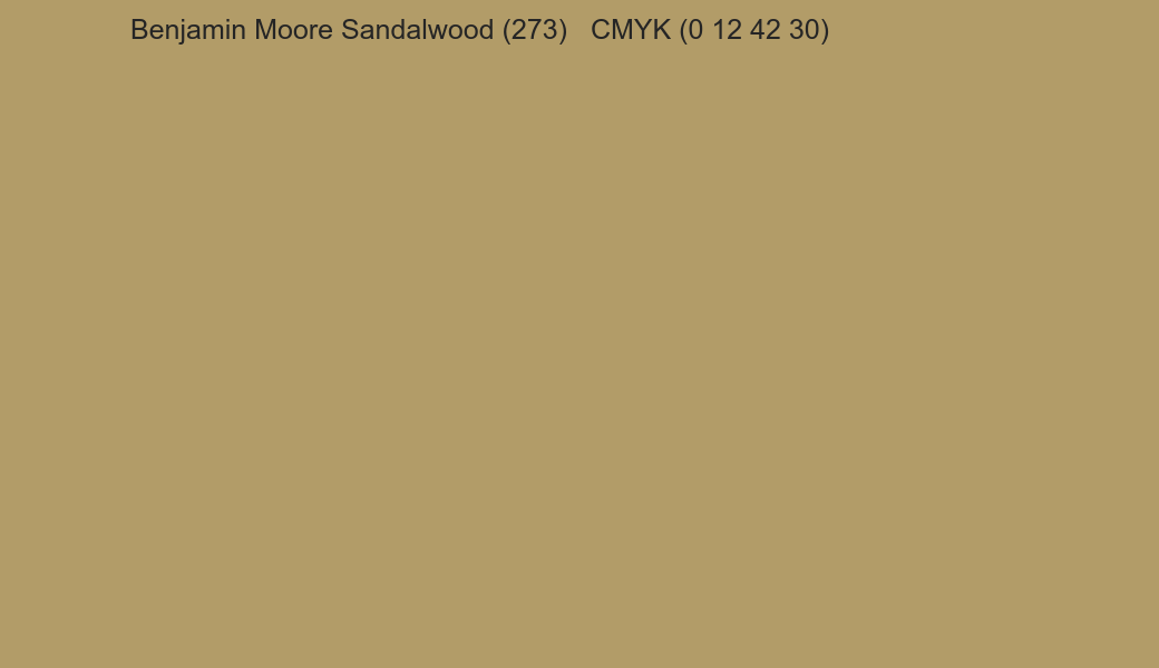 Color Benjamin Moore Sandalwood (273) to CMYK (0 12 42 30) converter Color Benjamin Moore Sandalwood (273) to CMYK (0 12 42 30) converter