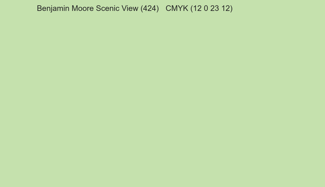 Color Benjamin Moore Scenic View (424) to CMYK (12 0 23 12) converter Color Benjamin Moore Scenic View (424) to CMYK (12 0 23 12) converter