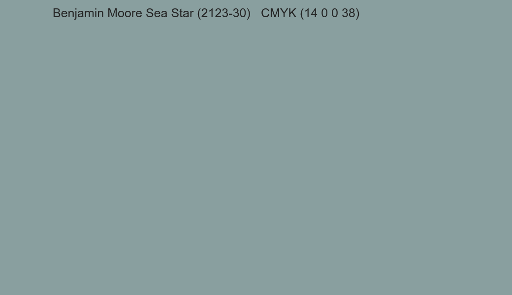 Color Benjamin Moore Sea Star (2123-30) to CMYK (14 0 0 38) converter Color Benjamin Moore Sea Star (2123-30) to CMYK (14 0 0 38) converter
