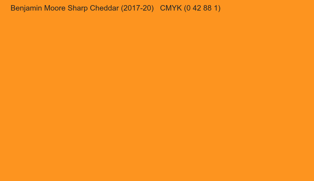 Color Benjamin Moore Sharp Cheddar (2017-20) to CMYK (0 42 88 1) converter Color Benjamin Moore Sharp Cheddar (2017-20) to CMYK (0 42 88 1) converter
