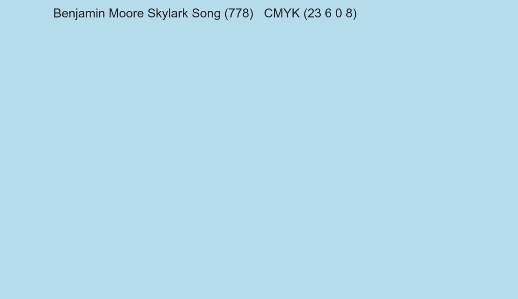 Color Benjamin Moore Skylark Song (778) to CMYK (23 6 0 8) converter Color Benjamin Moore Skylark Song (778) to CMYK (23 6 0 8) converter