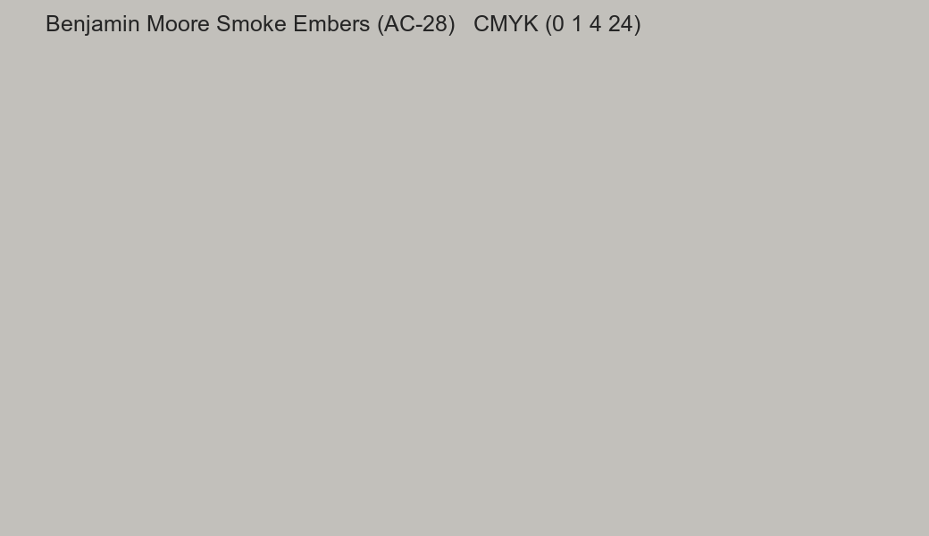 Color Benjamin Moore Smoke Embers (AC-28) to CMYK (0 1 4 24) converter Color Benjamin Moore Smoke Embers (AC-28) to CMYK (0 1 4 24) converter