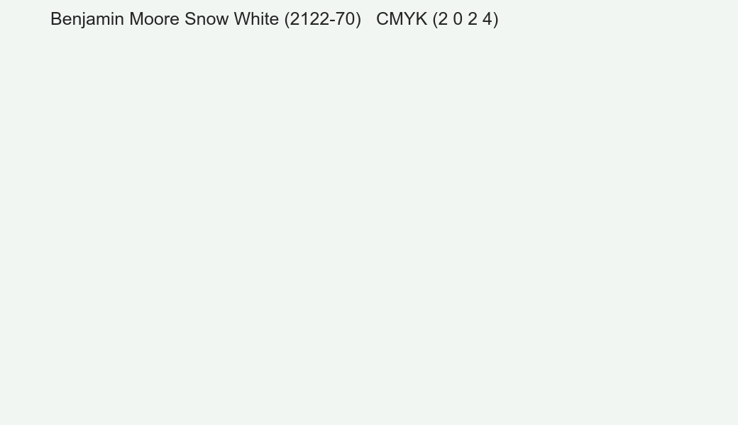 Color Benjamin Moore Snow White (2122-70) to CMYK (2 0 2 4) converter Color Benjamin Moore Snow White (2122-70) to CMYK (2 0 2 4) converter