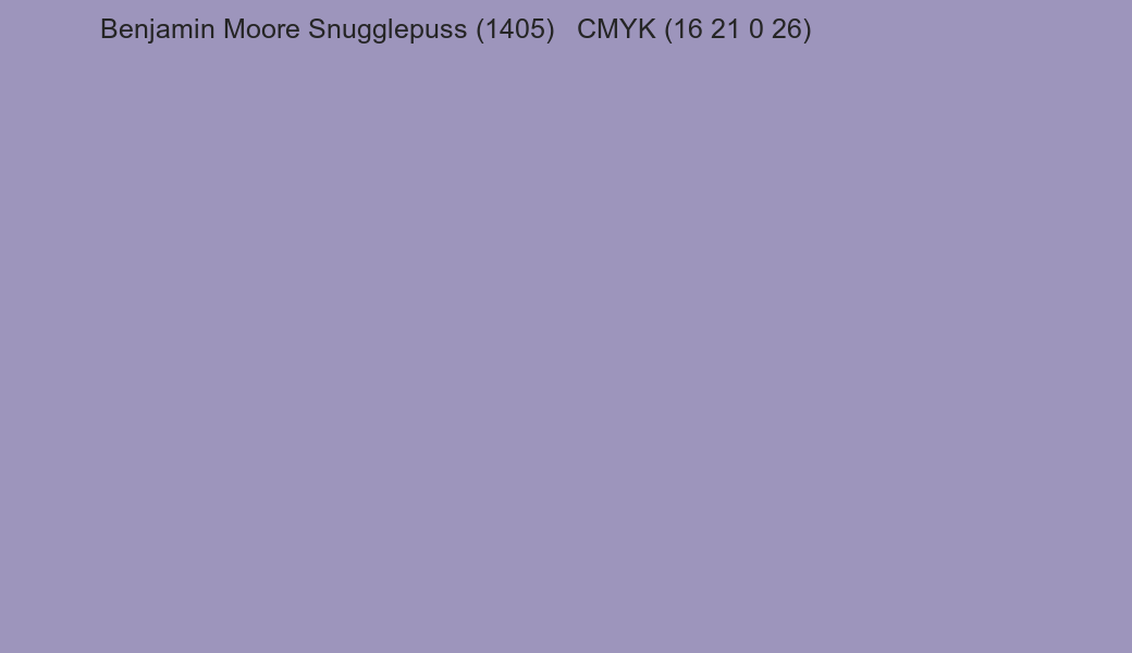 Color Benjamin Moore Snugglepuss (1405) to CMYK (16 21 0 26) converter Color Benjamin Moore Snugglepuss (1405) to CMYK (16 21 0 26) converter