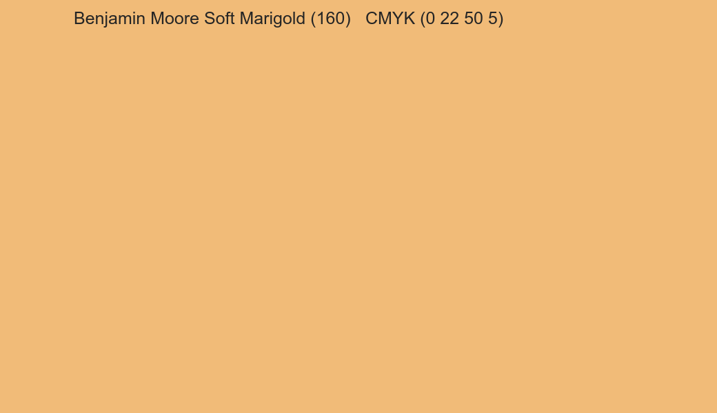 Color Benjamin Moore Soft Marigold (160) to CMYK (0 22 50 5) converter Color Benjamin Moore Soft Marigold (160) to CMYK (0 22 50 5) converter