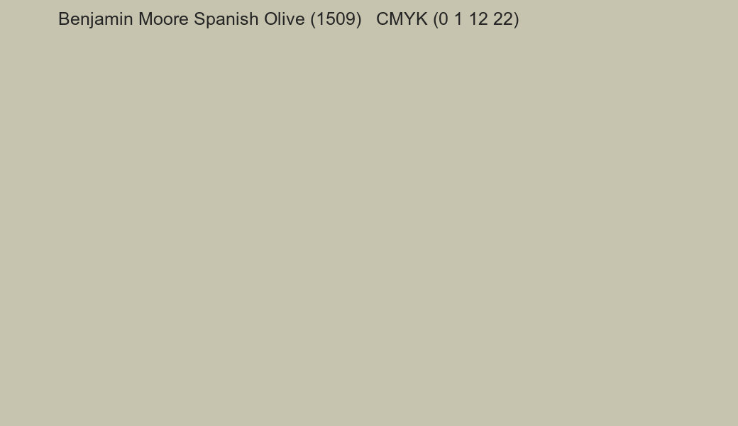 Color Benjamin Moore Spanish Olive (1509) to CMYK (0 1 12 22) converter Color Benjamin Moore Spanish Olive (1509) to CMYK (0 1 12 22) converter