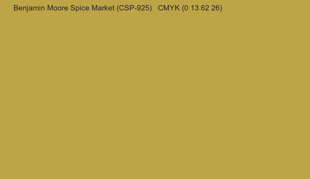 Color Benjamin Moore Spice Market (CSP-925) to CMYK (0 13 62 26) converter Color Benjamin Moore Spice Market (CSP-925) to CMYK (0 13 62 26) converter