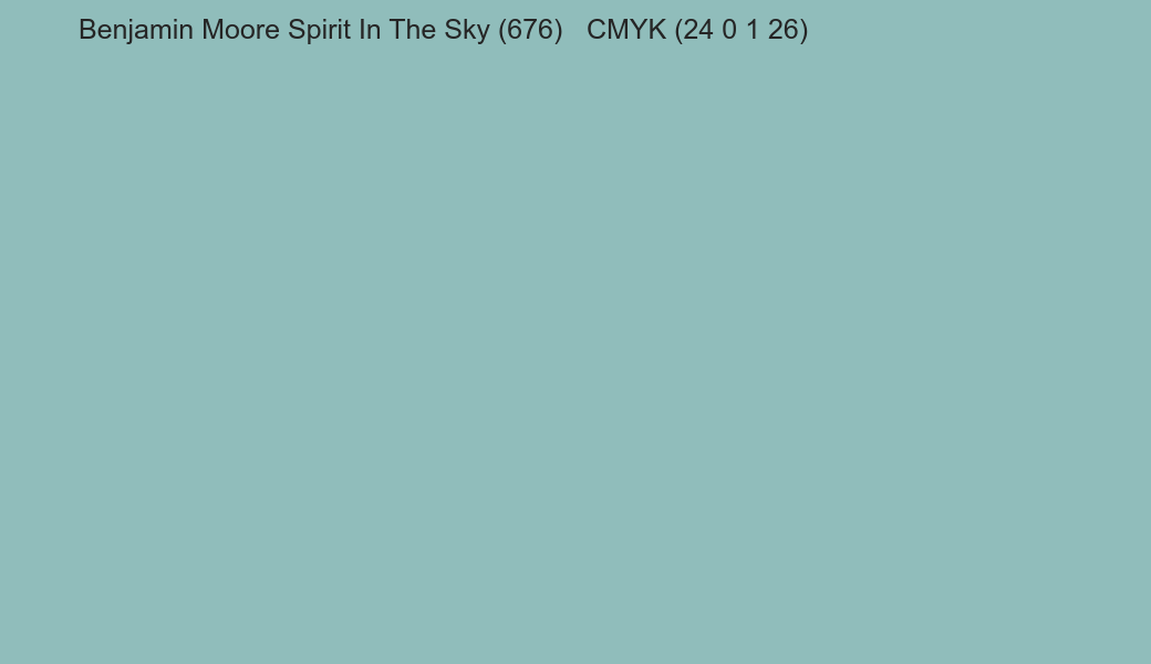 Color Benjamin Moore Spirit In The Sky (676) to CMYK (24 0 1 26) converter Color Benjamin Moore Spirit In The Sky (676) to CMYK (24 0 1 26) converter