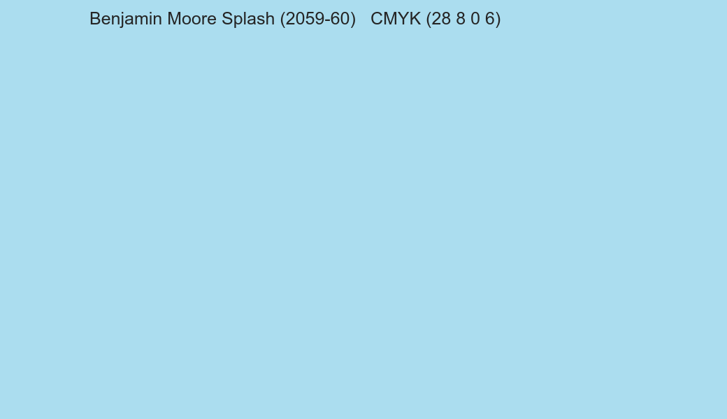 Color Benjamin Moore Splash (2059-60) to CMYK (28 8 0 6) converter Color Benjamin Moore Splash (2059-60) to CMYK (28 8 0 6) converter