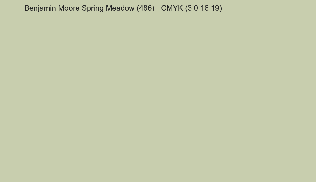 Color Benjamin Moore Spring Meadow (486) to CMYK (3 0 16 19) converter Color Benjamin Moore Spring Meadow (486) to CMYK (3 0 16 19) converter