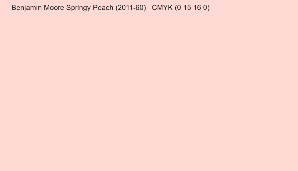 Color Benjamin Moore Springy Peach (2011-60) to CMYK (0 15 16 0) converter Color Benjamin Moore Springy Peach (2011-60) to CMYK (0 15 16 0) converter