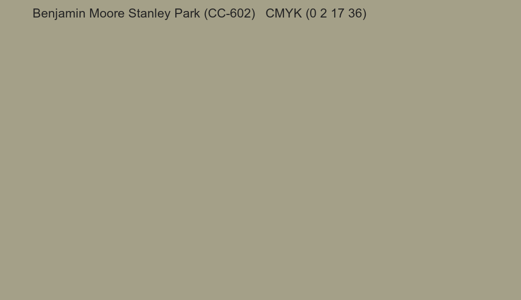 Color Benjamin Moore Stanley Park (CC-602) to CMYK (0 2 17 36) converter Color Benjamin Moore Stanley Park (CC-602) to CMYK (0 2 17 36) converter