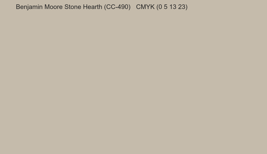 Color Benjamin Moore Stone Hearth (CC-490) to CMYK (0 5 13 23) converter Color Benjamin Moore Stone Hearth (CC-490) to CMYK (0 5 13 23) converter