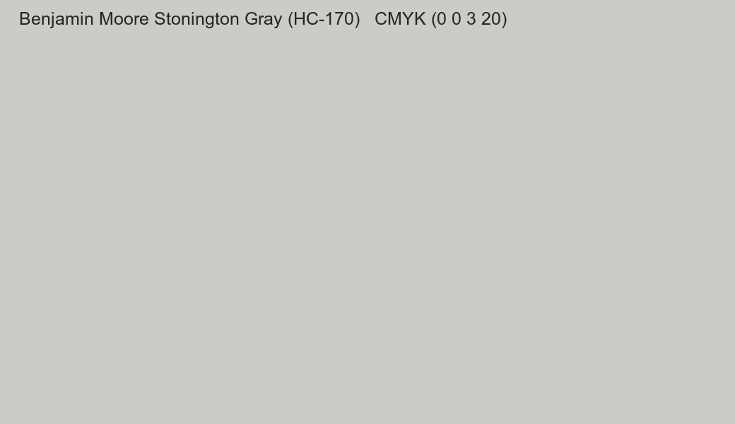 Color Benjamin Moore Stonington Gray (HC-170) to CMYK (0 0 3 20) converter Color Benjamin Moore Stonington Gray (HC-170) to CMYK (0 0 3 20) converter