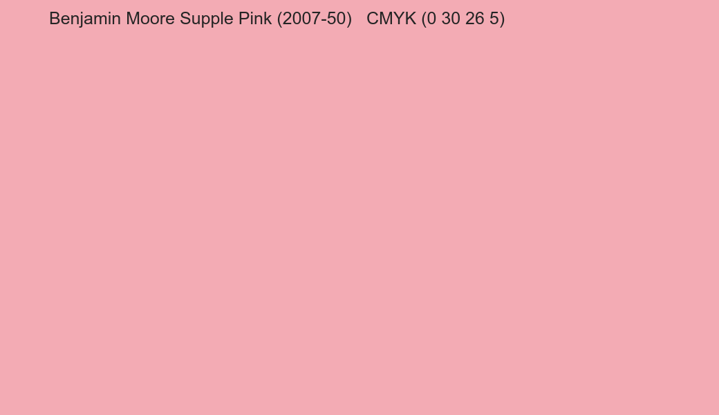 Color Benjamin Moore Supple Pink (2007-50) to CMYK (0 30 26 5) converter Color Benjamin Moore Supple Pink (2007-50) to CMYK (0 30 26 5) converter