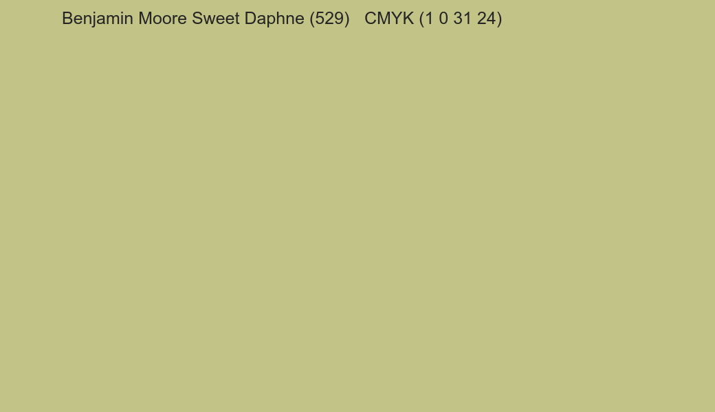 Color Benjamin Moore Sweet Daphne (529) to CMYK (1 0 31 24) converter Color Benjamin Moore Sweet Daphne (529) to CMYK (1 0 31 24) converter