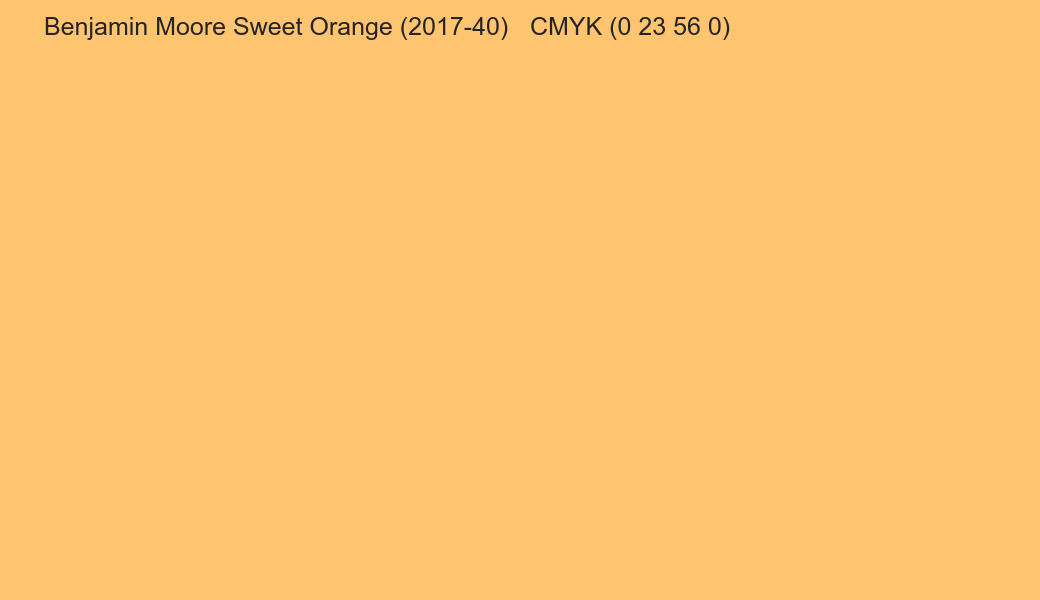 Color Benjamin Moore Sweet Orange (2017-40) to CMYK (0 23 56 0) converter Color Benjamin Moore Sweet Orange (2017-40) to CMYK (0 23 56 0) converter