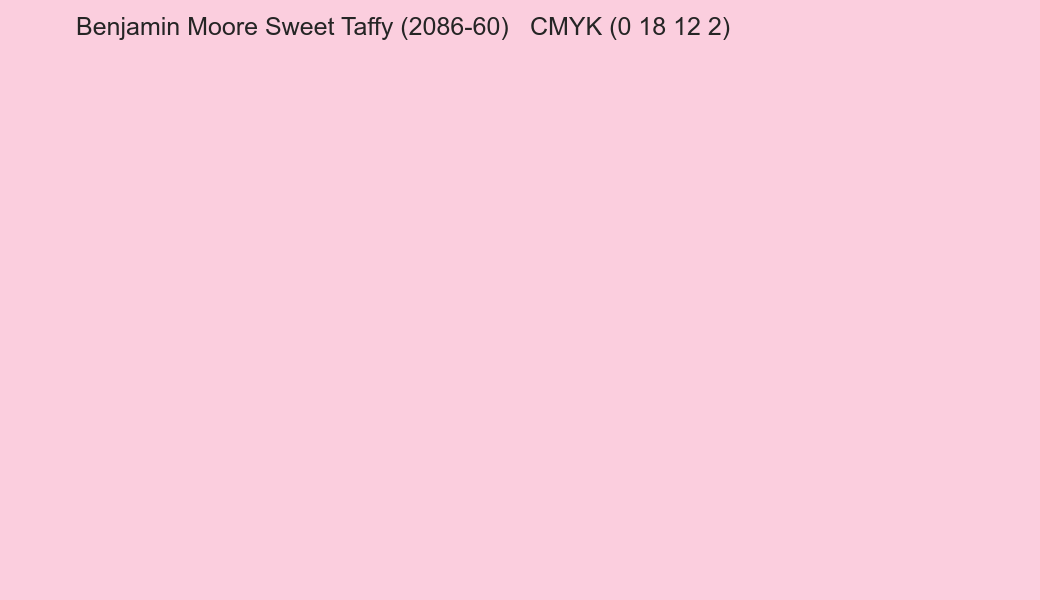 Color Benjamin Moore Sweet Taffy (2086-60) to CMYK (0 18 12 2) converter Color Benjamin Moore Sweet Taffy (2086-60) to CMYK (0 18 12 2) converter